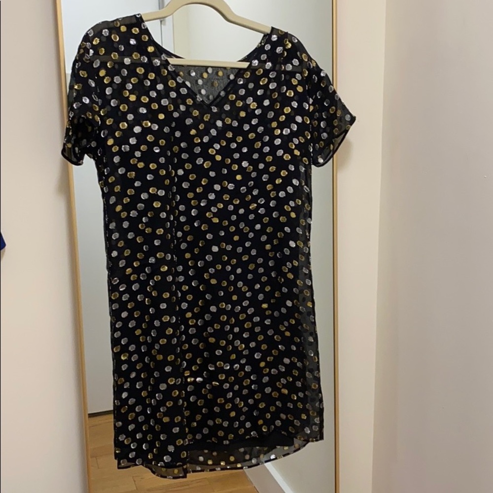 Madewell metallic polka dot dress, size S